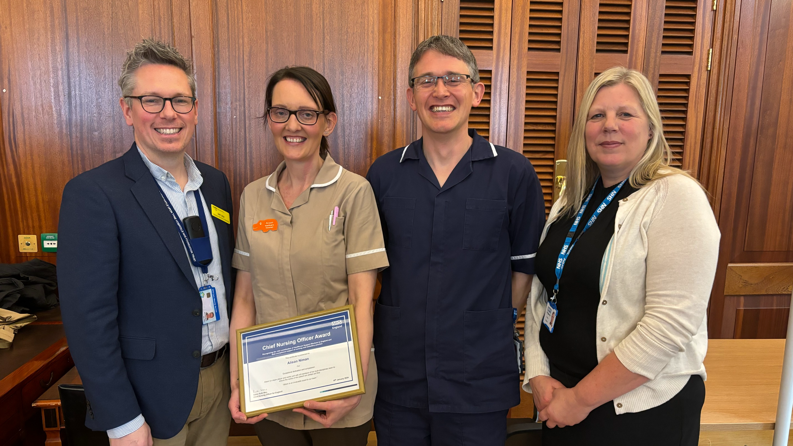 Executive Chief Nurse Ian Joy, Alison Nimes, Charge Nurse David Derry and Victoria Bagshaw 