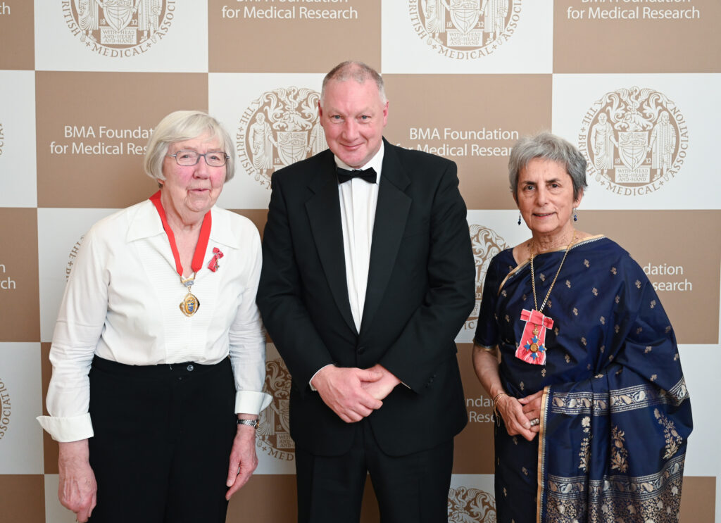 Professor Deehan is pictured with Dame Averil Mansfield (on the left) and Professor Parveen Kumar (right)