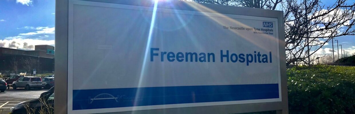 Freeman Hospital sign in the sunshine