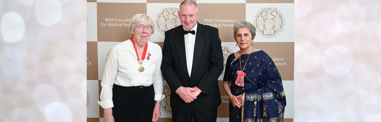 Professor Deehan is pictured with Dame Averil Mansfield (on the left) and Professor Parveen Kumar (right)