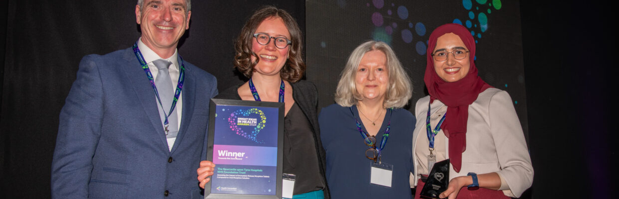 L-R: Peter Lille, programme manager for environmental sustainability and net zero at HI NENC, Karen Taylor, assistant sustainability manager, Dr Fiona McDonald, consultant oncologist, and Fatima Tahir, all Newcastle Hospitals